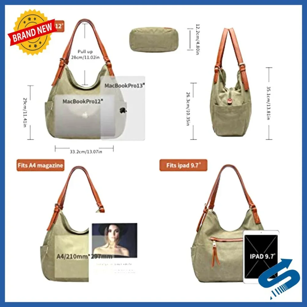 Canvas Hobo Tote Purse Multi Pocket Shoulder Bag Embroidery Ethnic Casual
